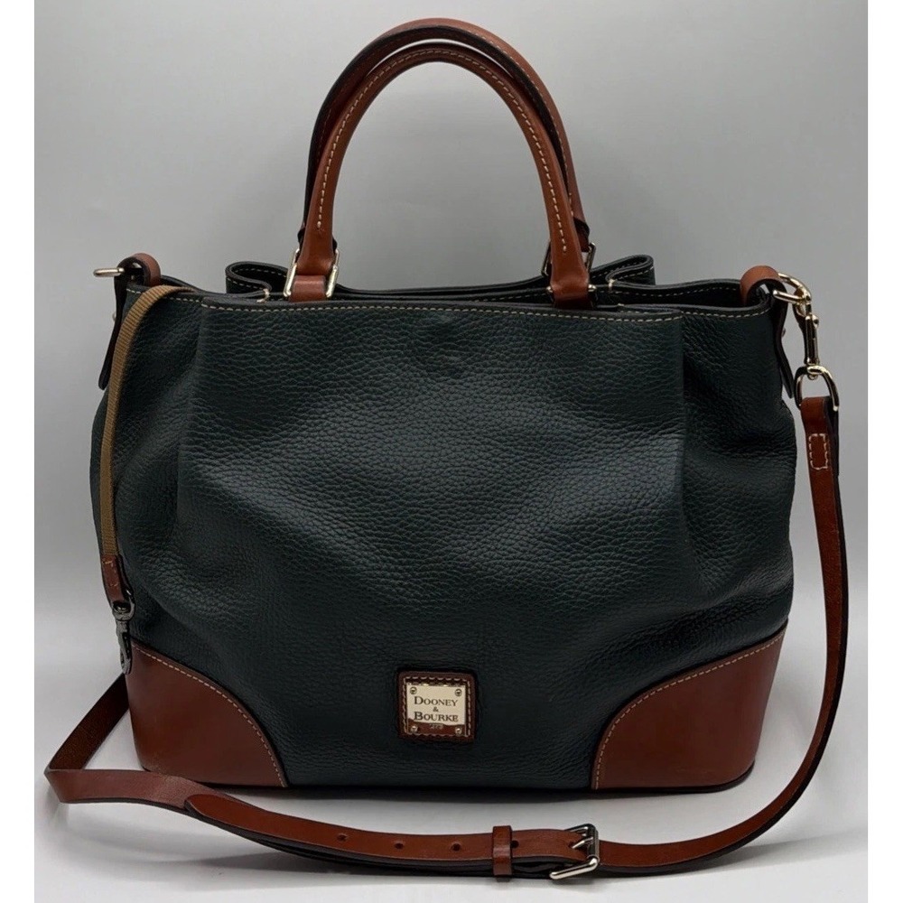 Dooney & Bourke Pebble Grain Brenna Satchel Forest Green & Brown Leather Satchel
